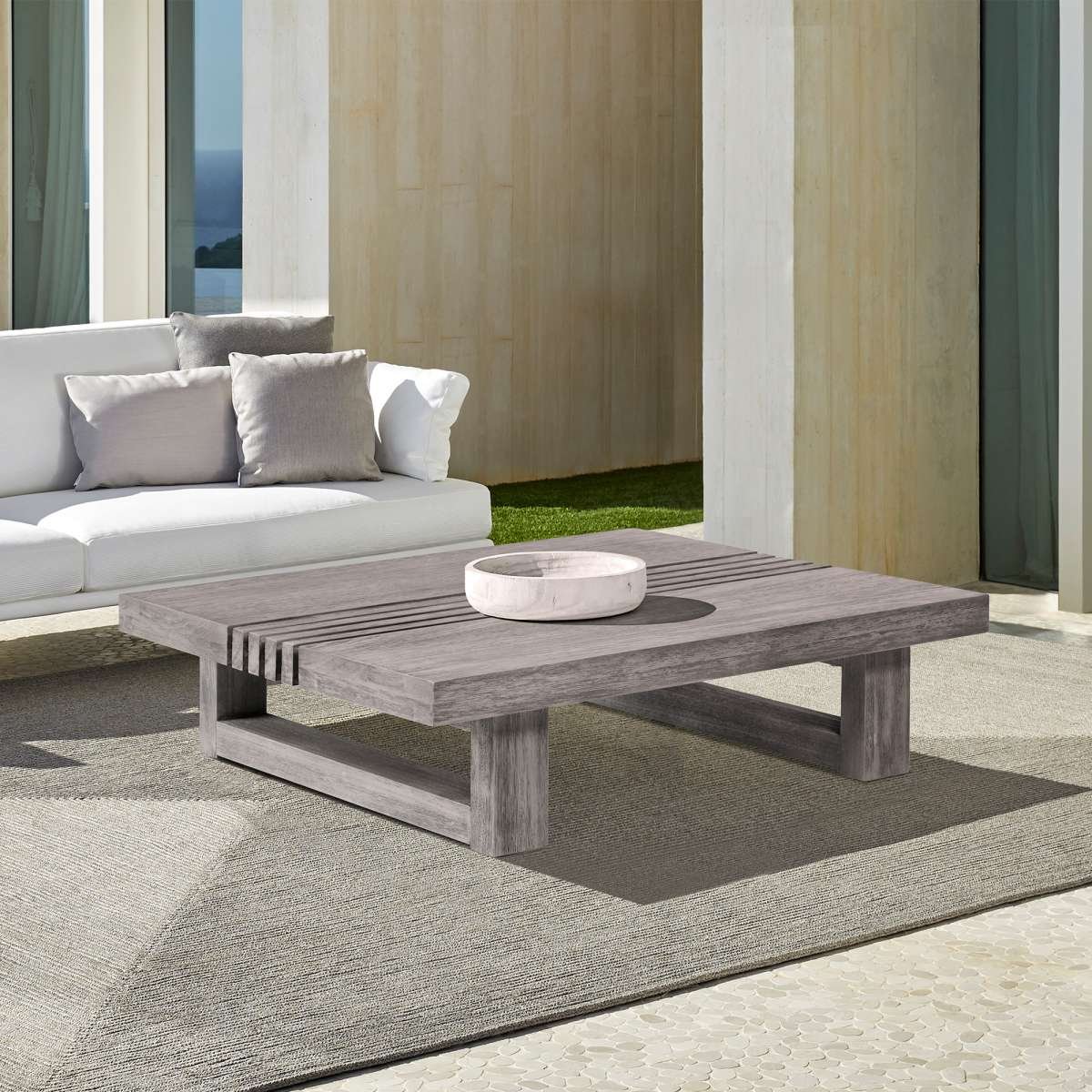 Vivid Outdoor Patio Coffee Table in Gray Eucalyptus Wood By Armen Living