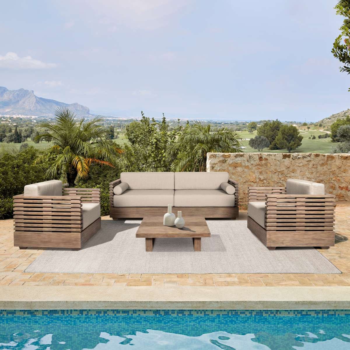 Vivid Outdoor Patio Coffee Table in Light Eucalyptus Wood By Armen Living - Image 2