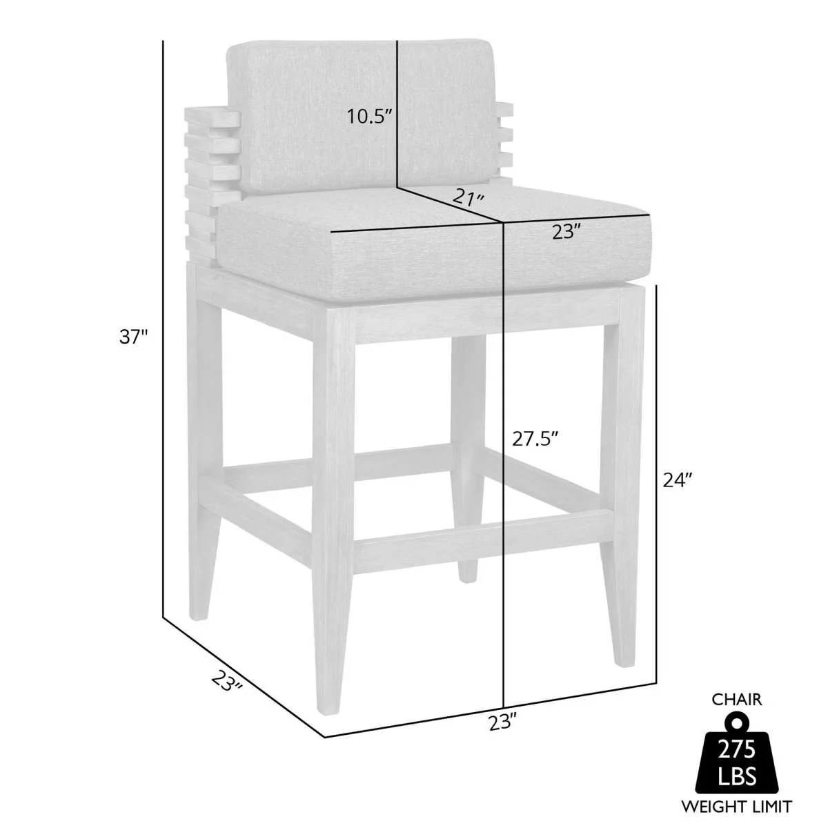 Vivid Outdoor Patio Counter Stool in Gray Eucalyptus Wood with Gray Olefin Cushions By Armen Living - Image 8