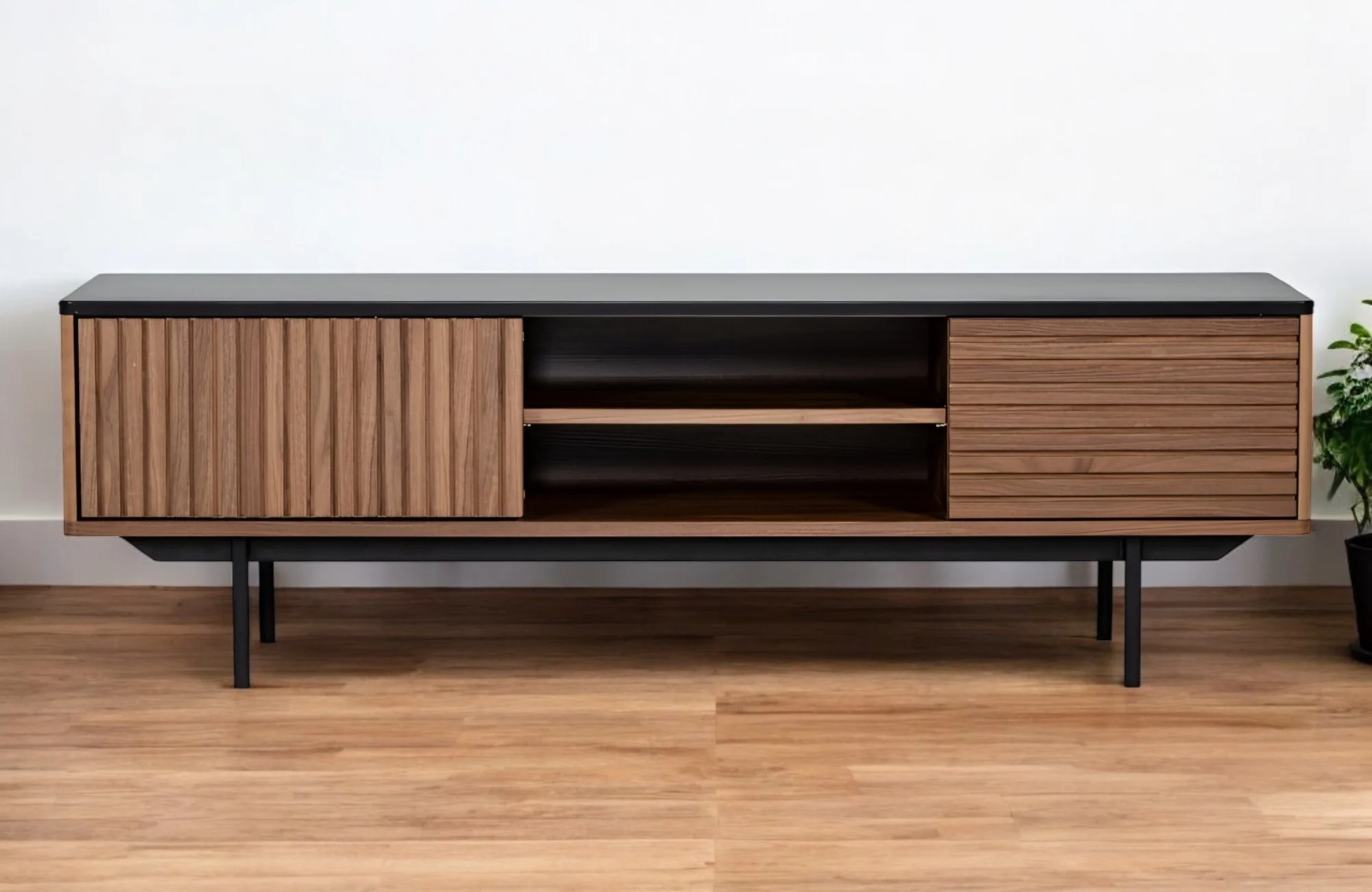 Walnut And Gray Wood Open And Enclosed Storage TV Stand By Homeroots