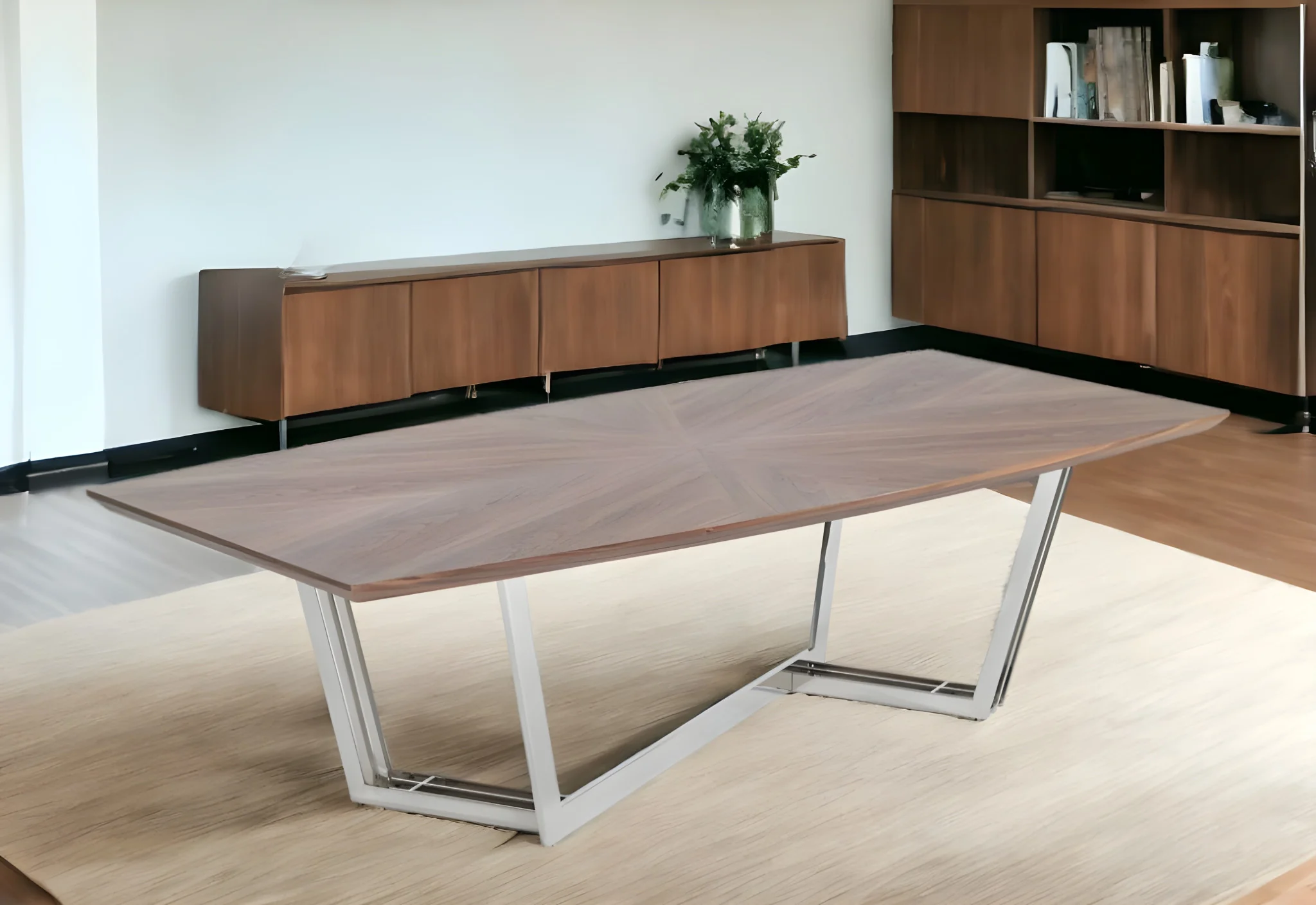 Walnut And Silver Rectangular Manufactured Wood And Iron Dining Table By Homeroots