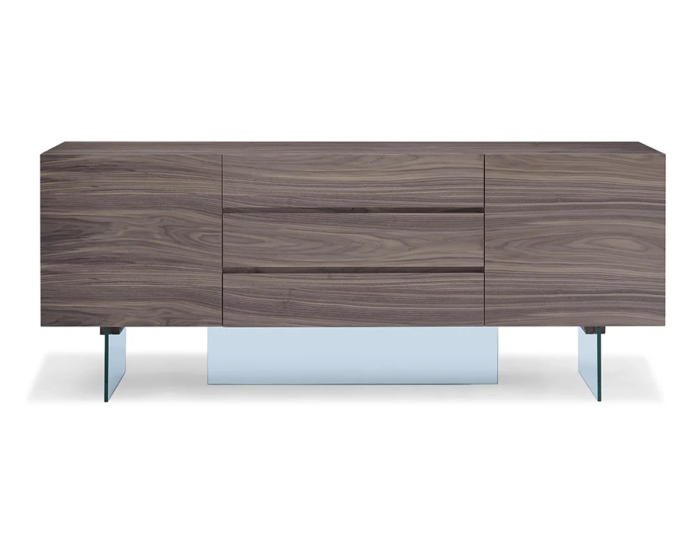 Walnut Glass Buffet By Homeroots