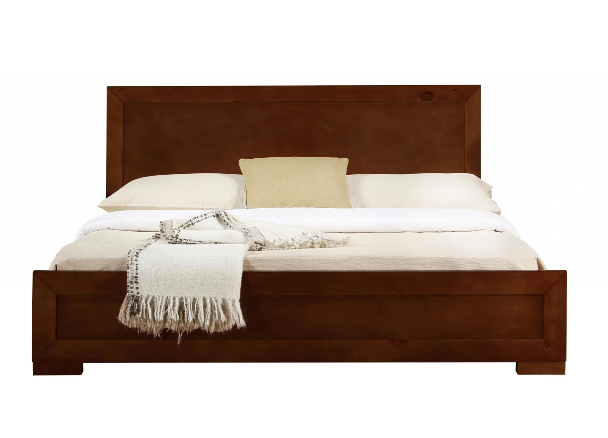 Walnut Wood Queen Platform Bed By Homeroots - 397105 - Image 2