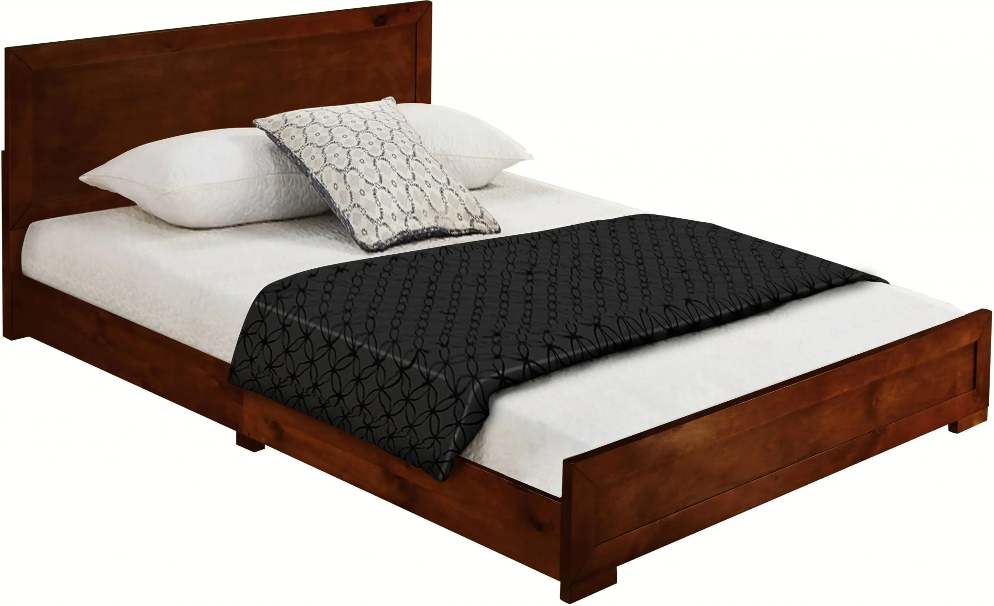 Walnut Wood Queen Platform Bed By Homeroots - 397105 - Image 3