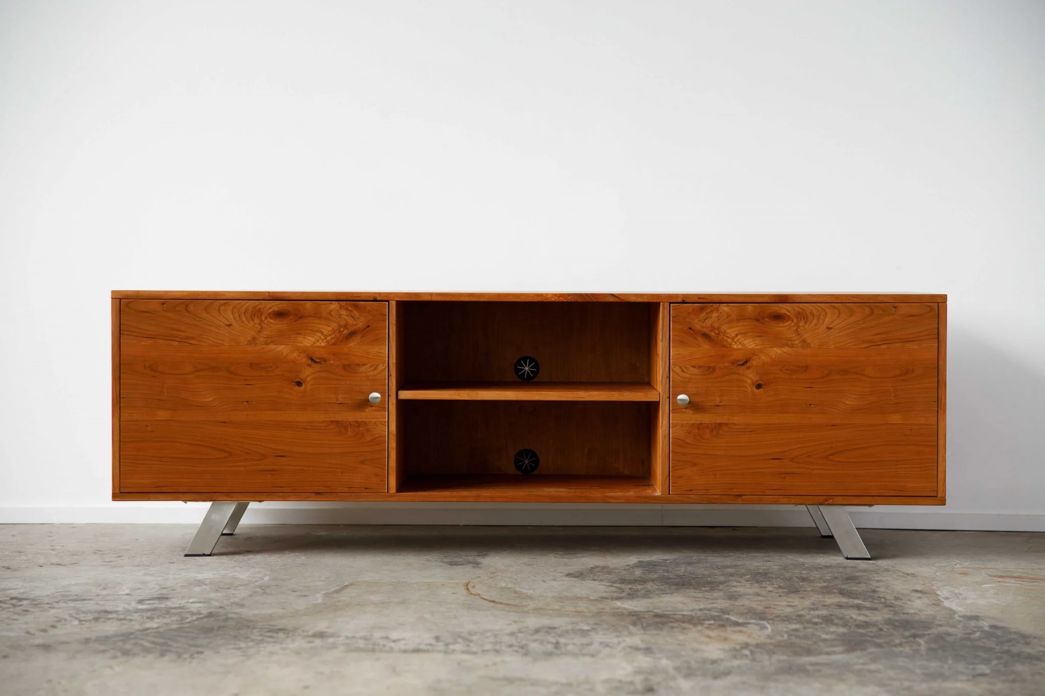 Warm Natural Cherry And Steel TV Stand or Media Center By Homeroots