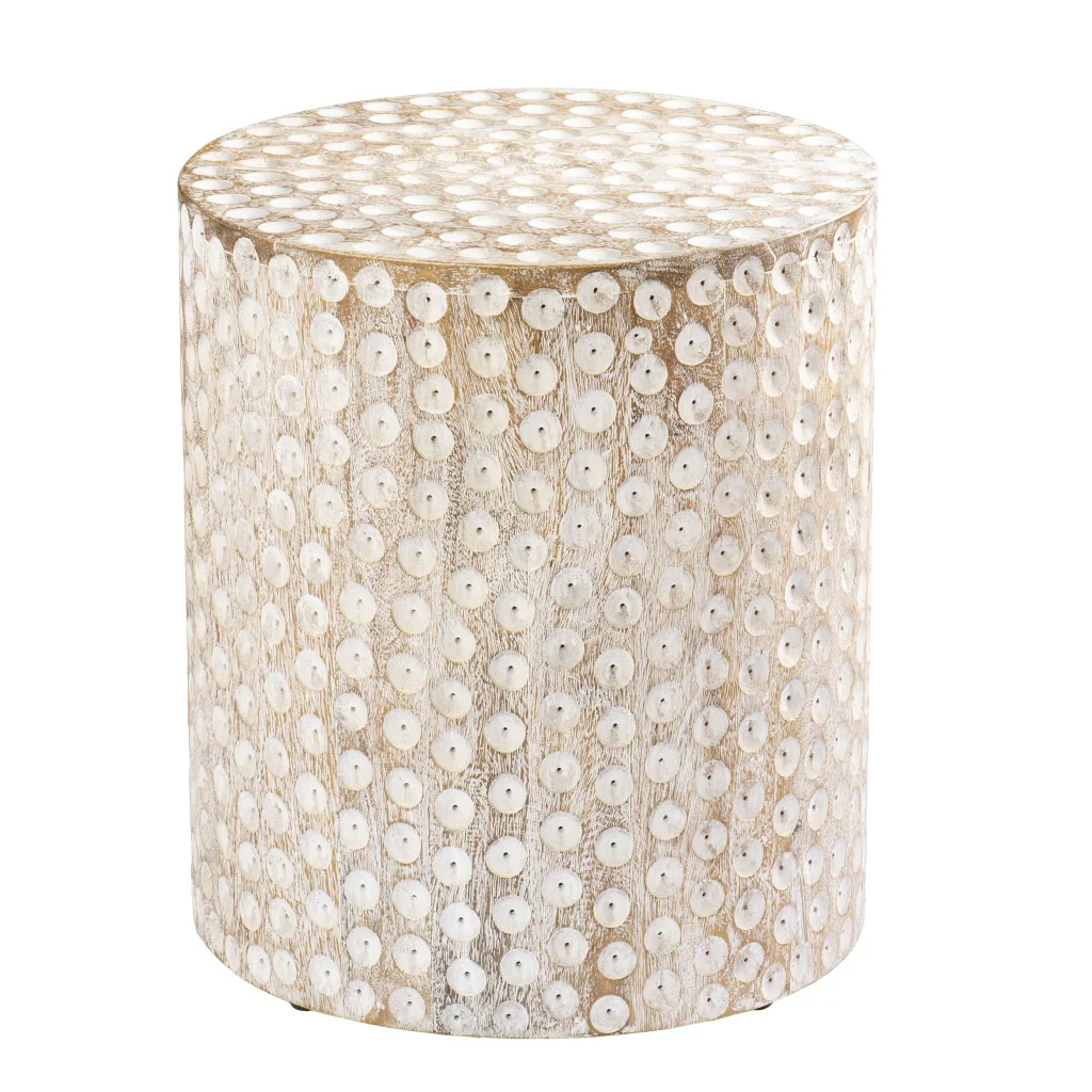 Washed White Solid Wood Round End Table By Homeroots - Image 3