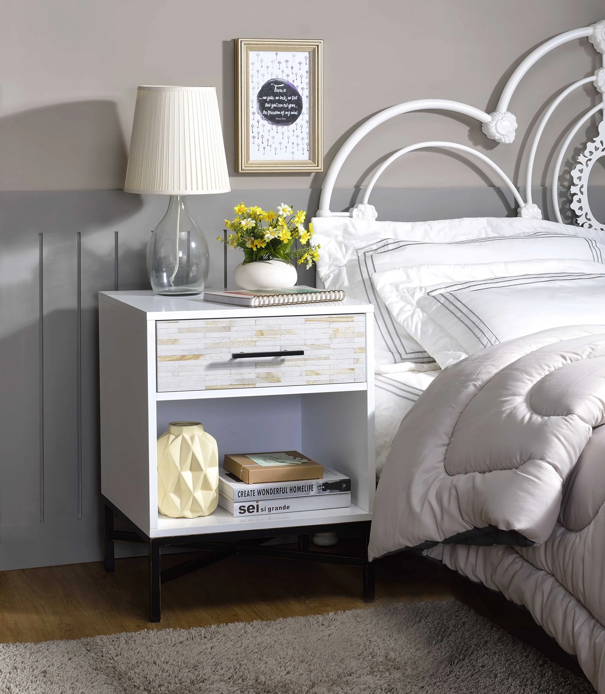 White And Black Wooden Nightstand By Homeroots - 319110