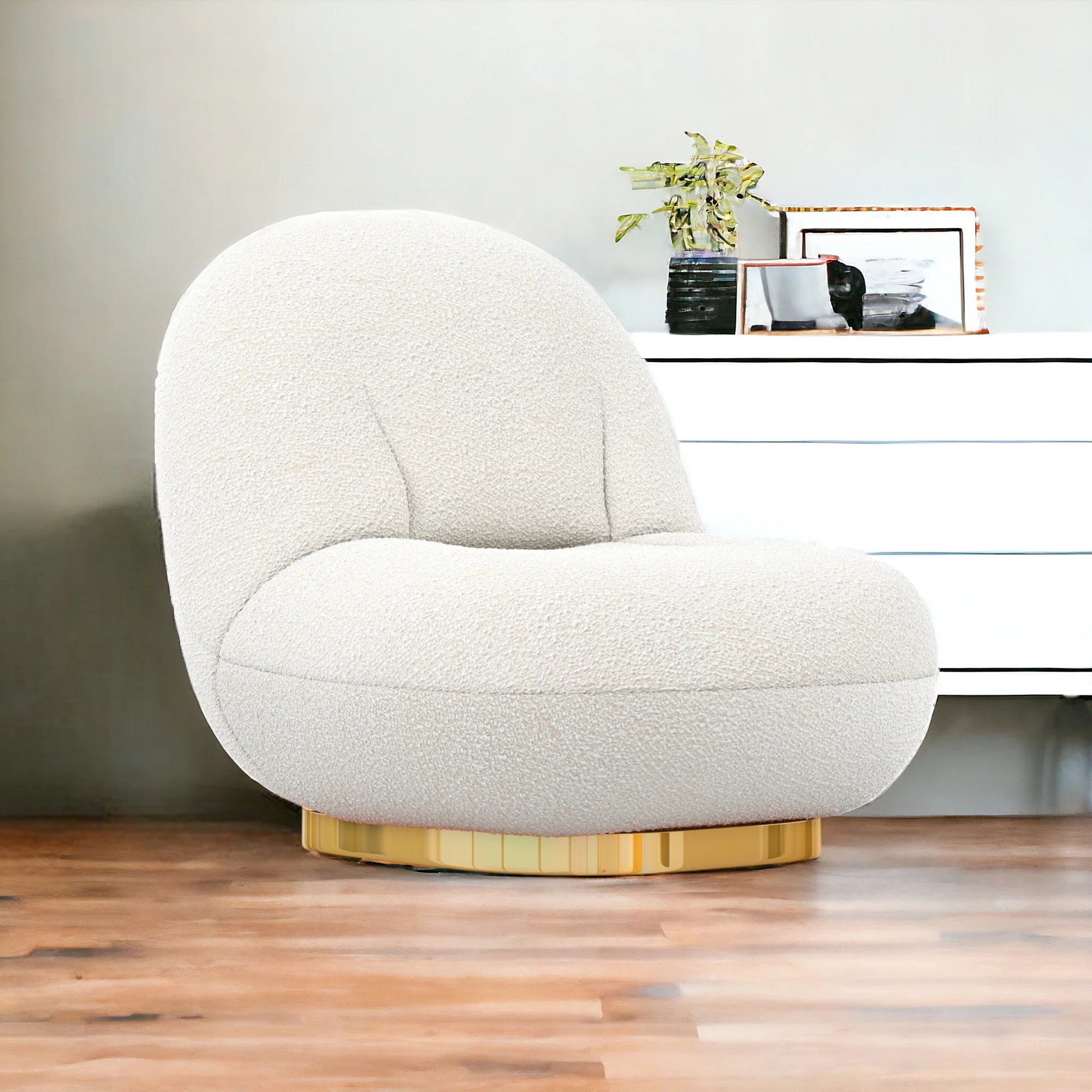 White and Gold Boucle Slipper Chair By Homeroots