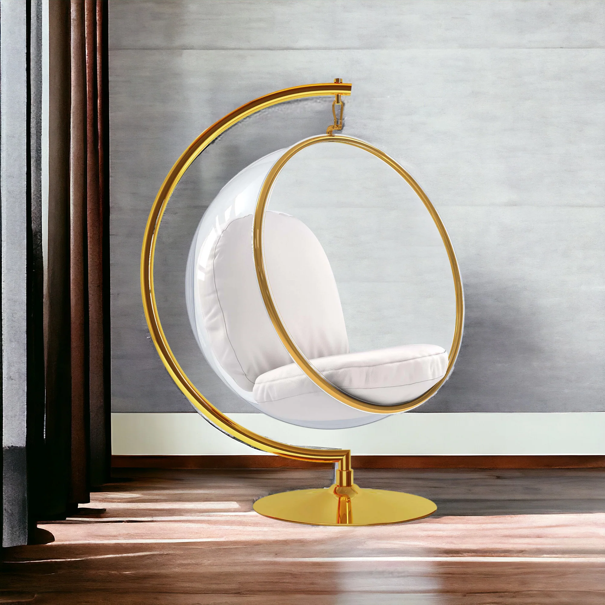 White and Gold Faux Leather Balloon Chair By Homeroots