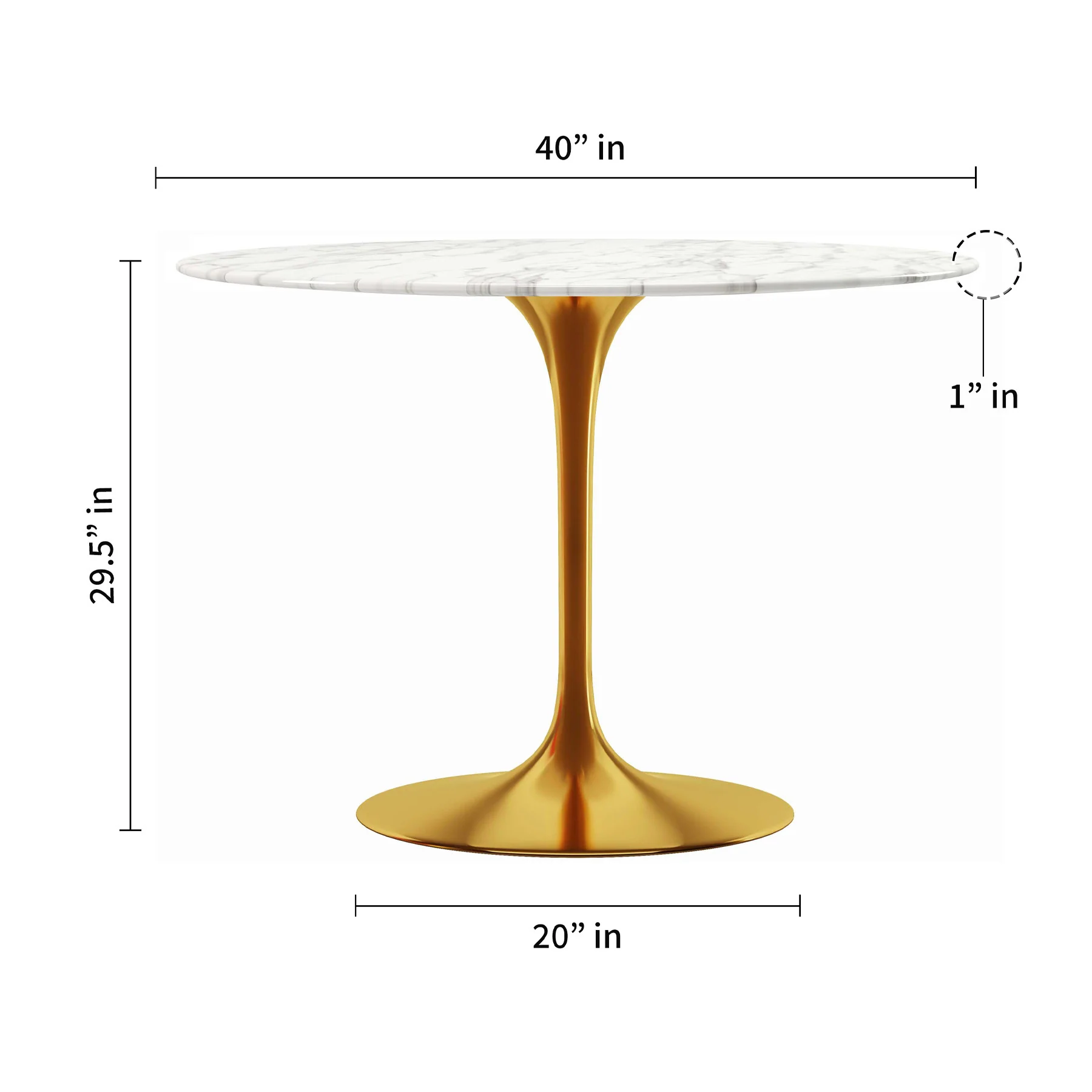 White And Gold Rounded Marble And Metal Pedestal Base Dining Table By Homeroots - Image 8