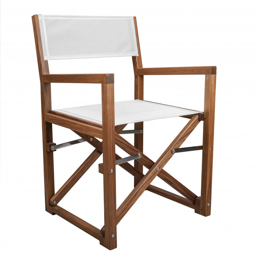 White and Natural Wood Solid Wood Indoor Outdoor Director Chair By Homeroots