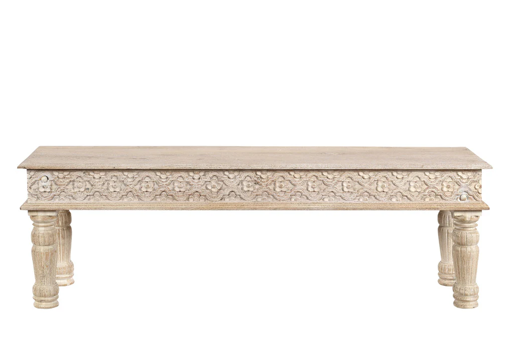 White Floral Distressed Solid Wood Dining Bench By Homeroots