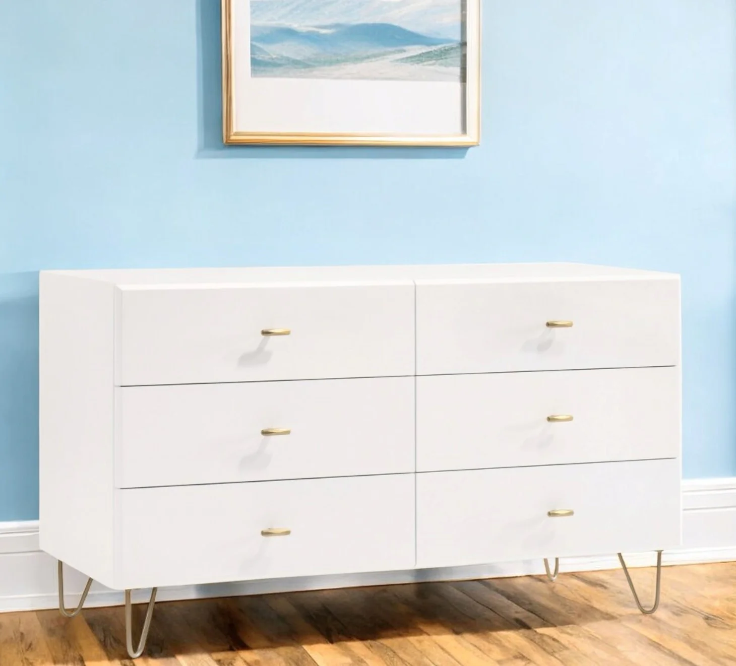White Manufactured Wood Six Drawer Double Dresser By Homeroots