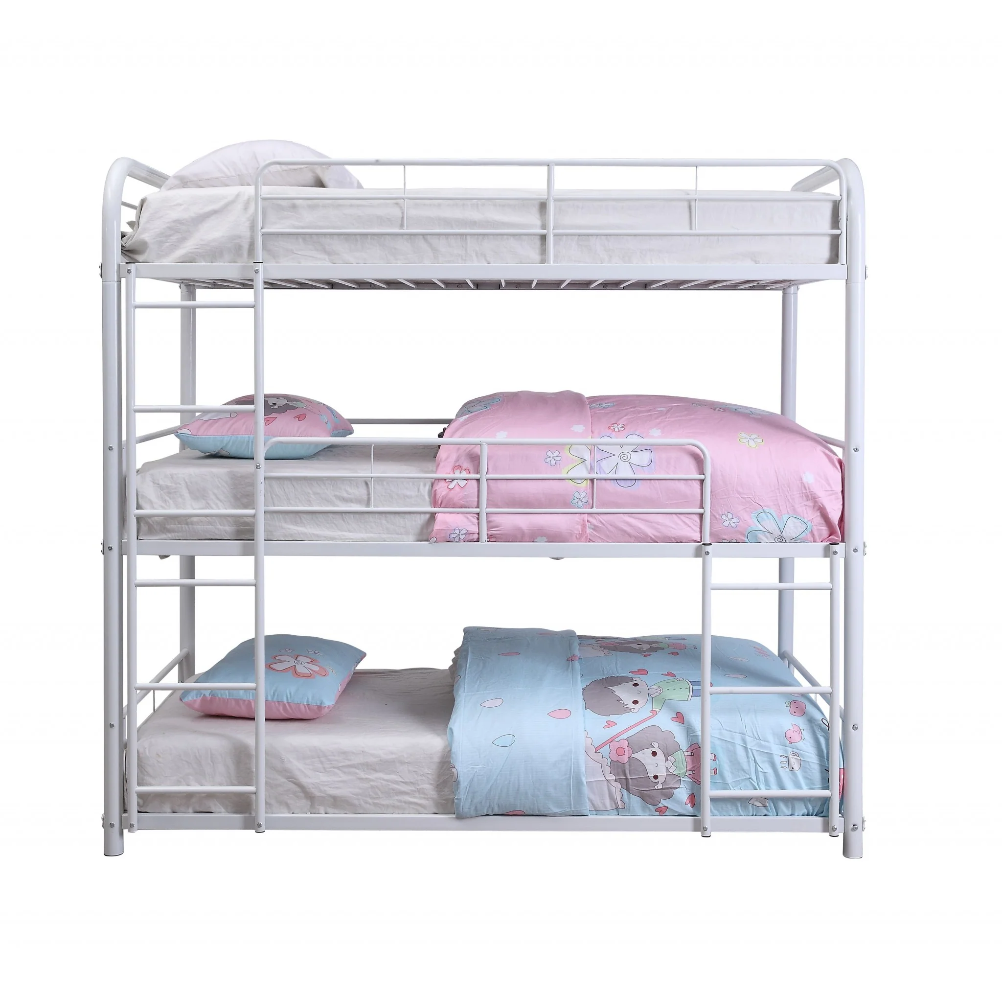 White Metal Triple Bunk Bed - Full By Homeroots - Image 3