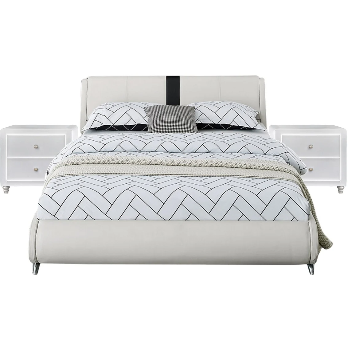White Platform Queen Bed With Two Nightstands By Homeroots - 397017 - Image 2