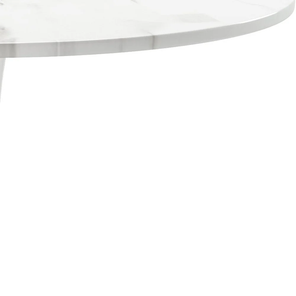 White Rounded Metal Pedestal Base Dining Table By Homeroots - Image 8