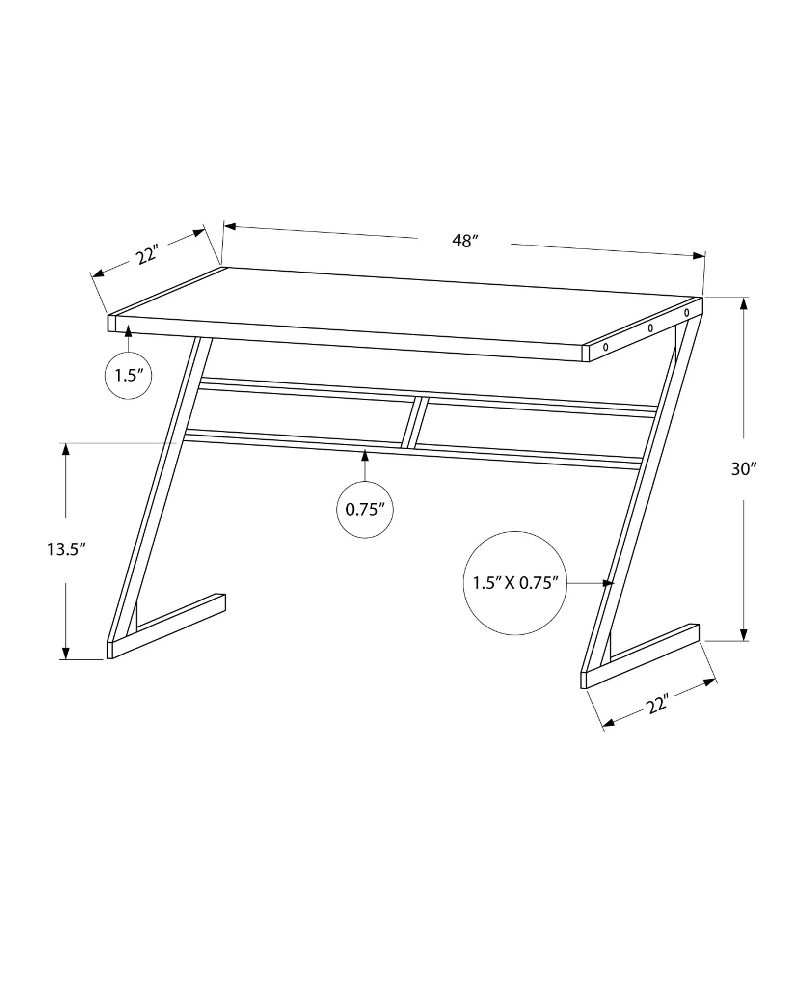 White Silver Mdf Metal Computer Desk By Homeroots - Image 3