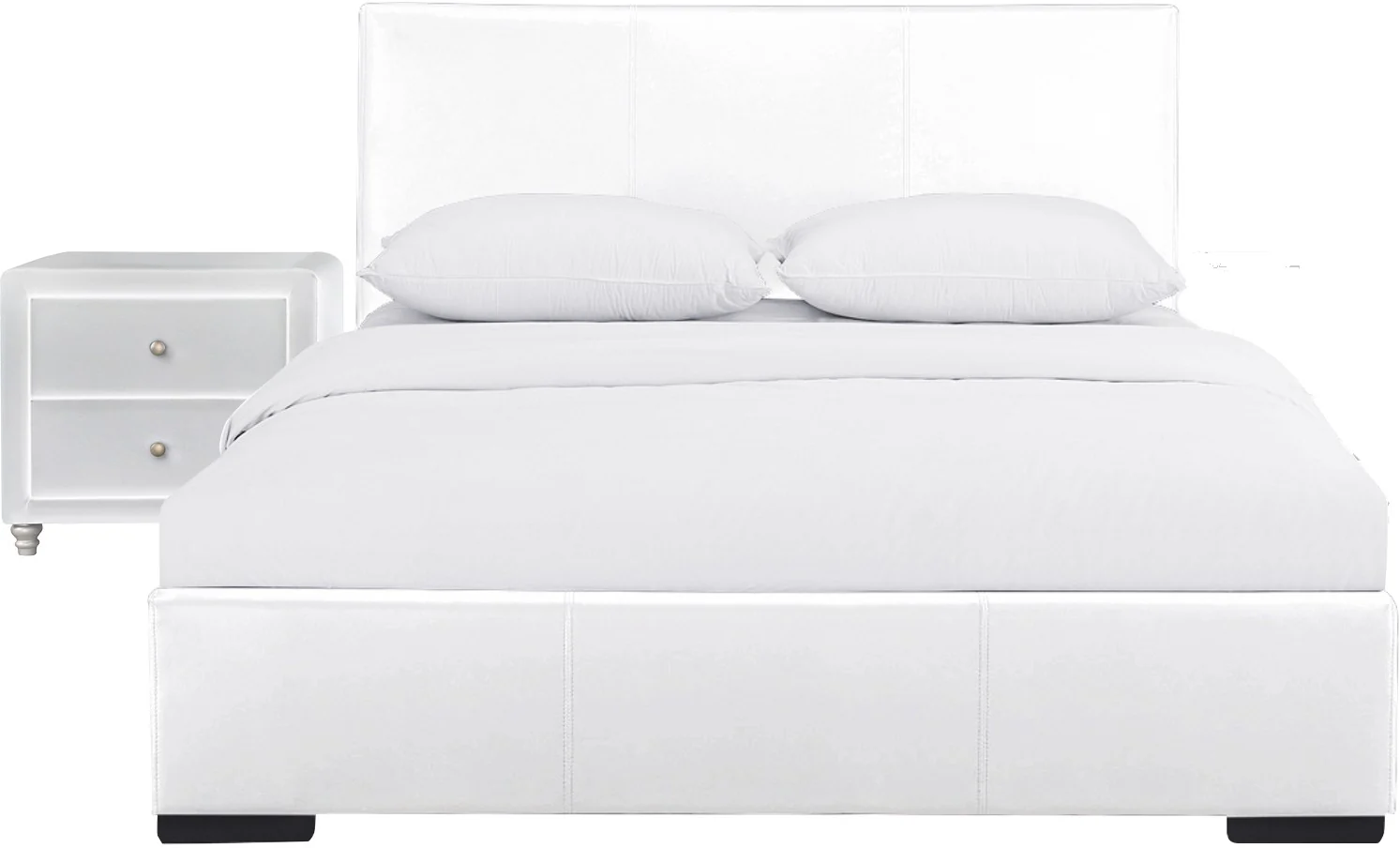 White Upholstered Full Platform Bed With Nightstand By Homeroots - Image 2