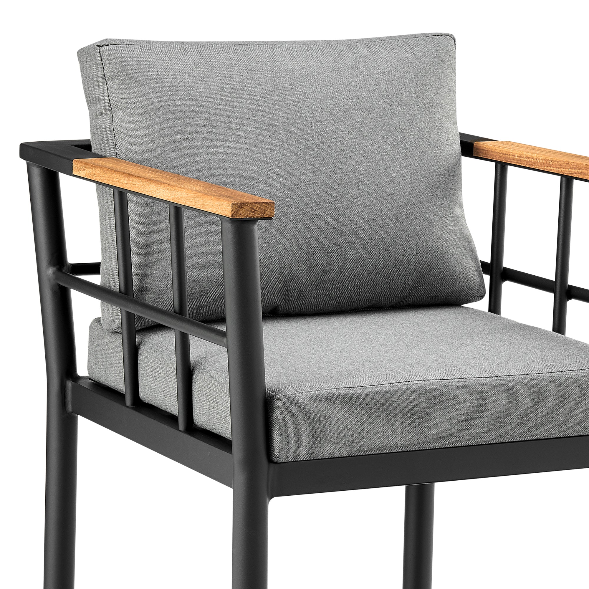 Wiglaf Outdoor Patio 5-Piece Bar Table Set in Aluminum with Grey Cushions By Armen Living - Image 7