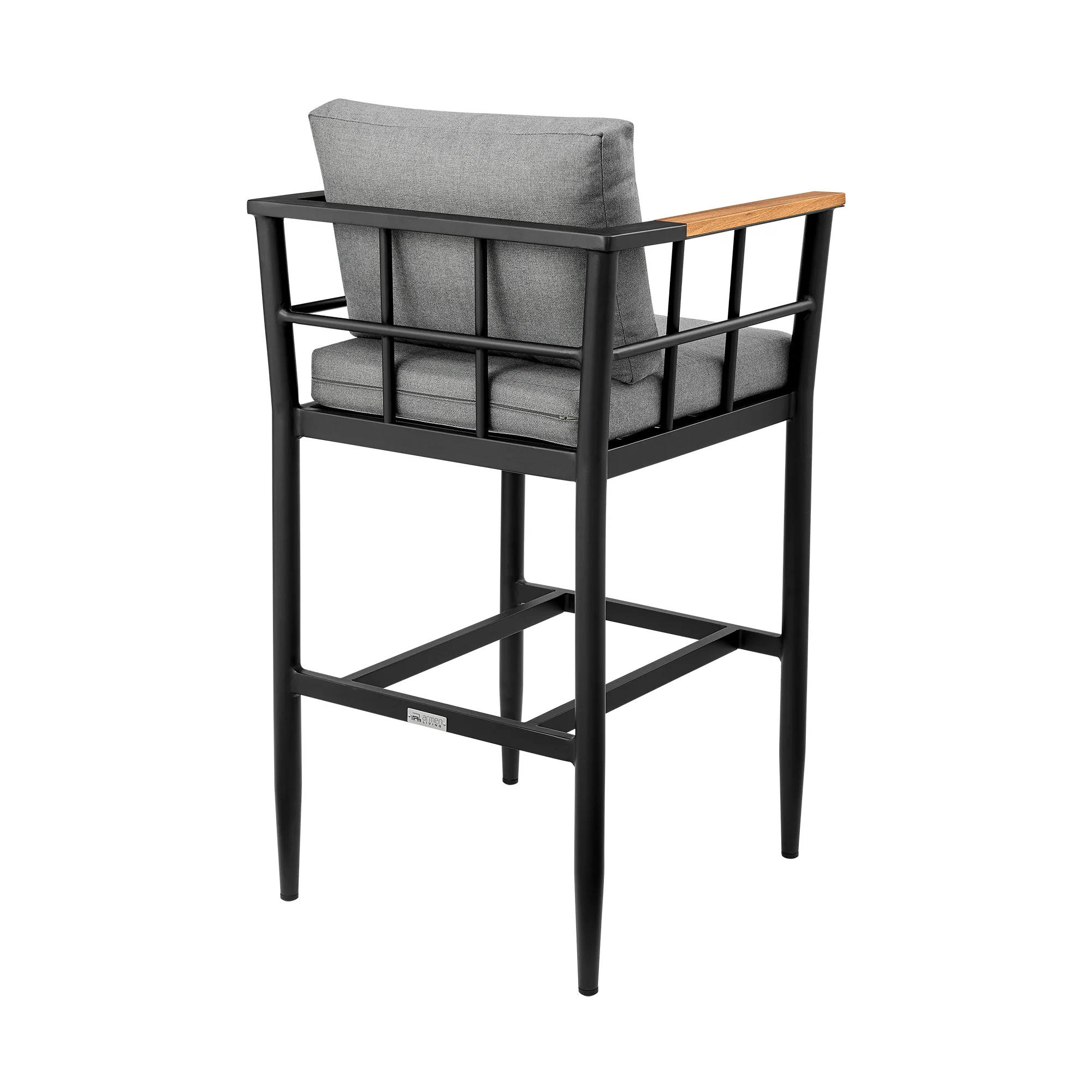 Wiglaf Outdoor Patio Bar Stool in Aluminum and Teak with Grey Cushions By Armen Living - Image 6
