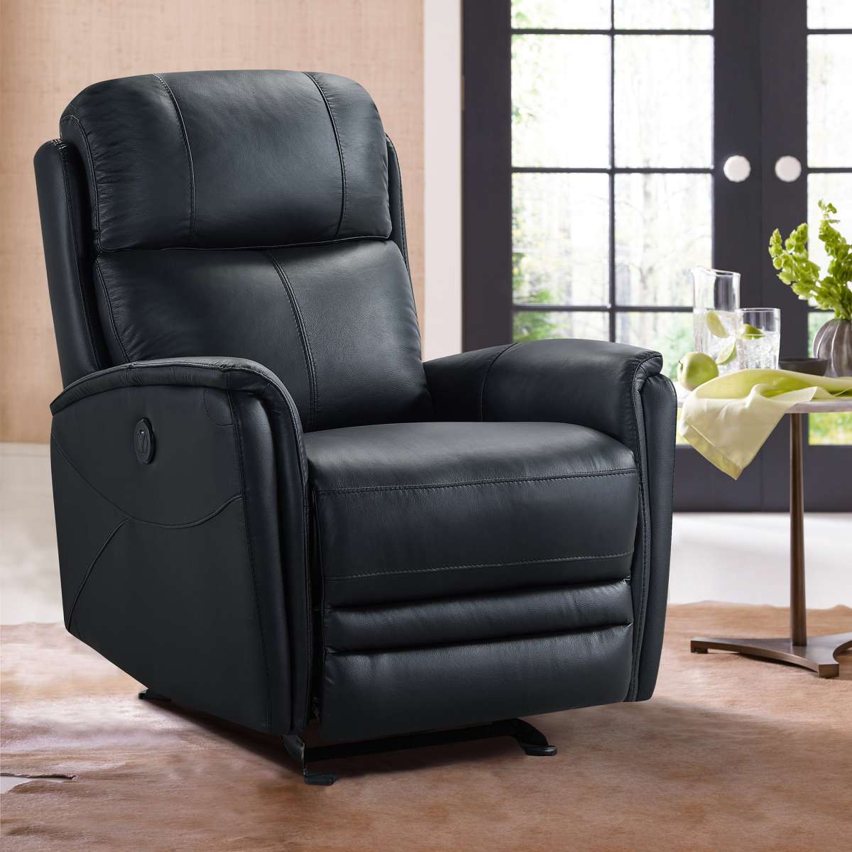 Wolfe Contemporary Recliner in Black Genuine Leather By Armen Living