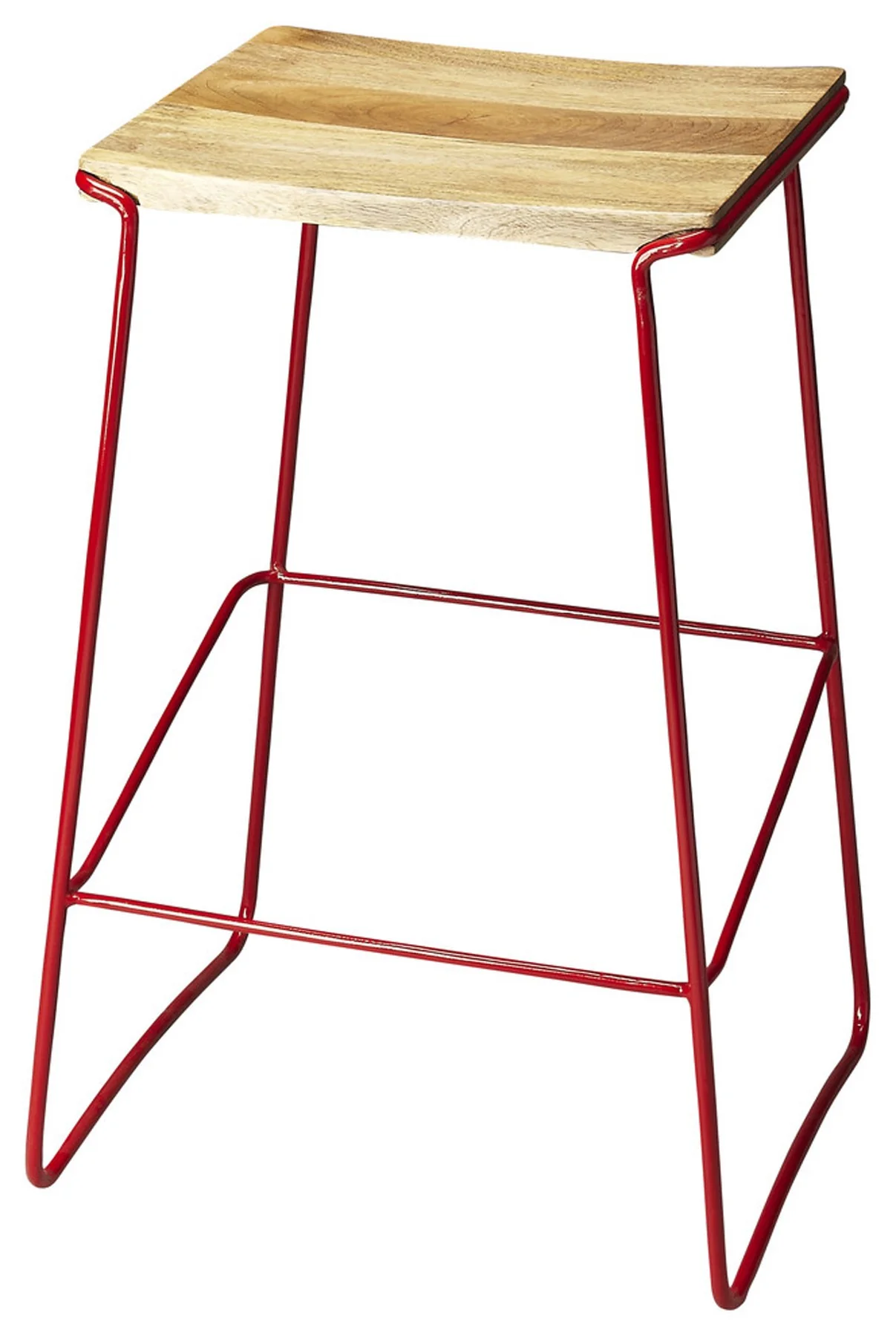 Wood And Red Metal Bar Stool By Homeroots