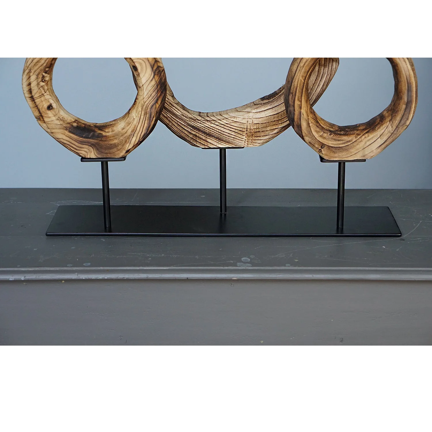 Wood Ring Sculpture x3 on Stand By Gold Leaf - Image 5