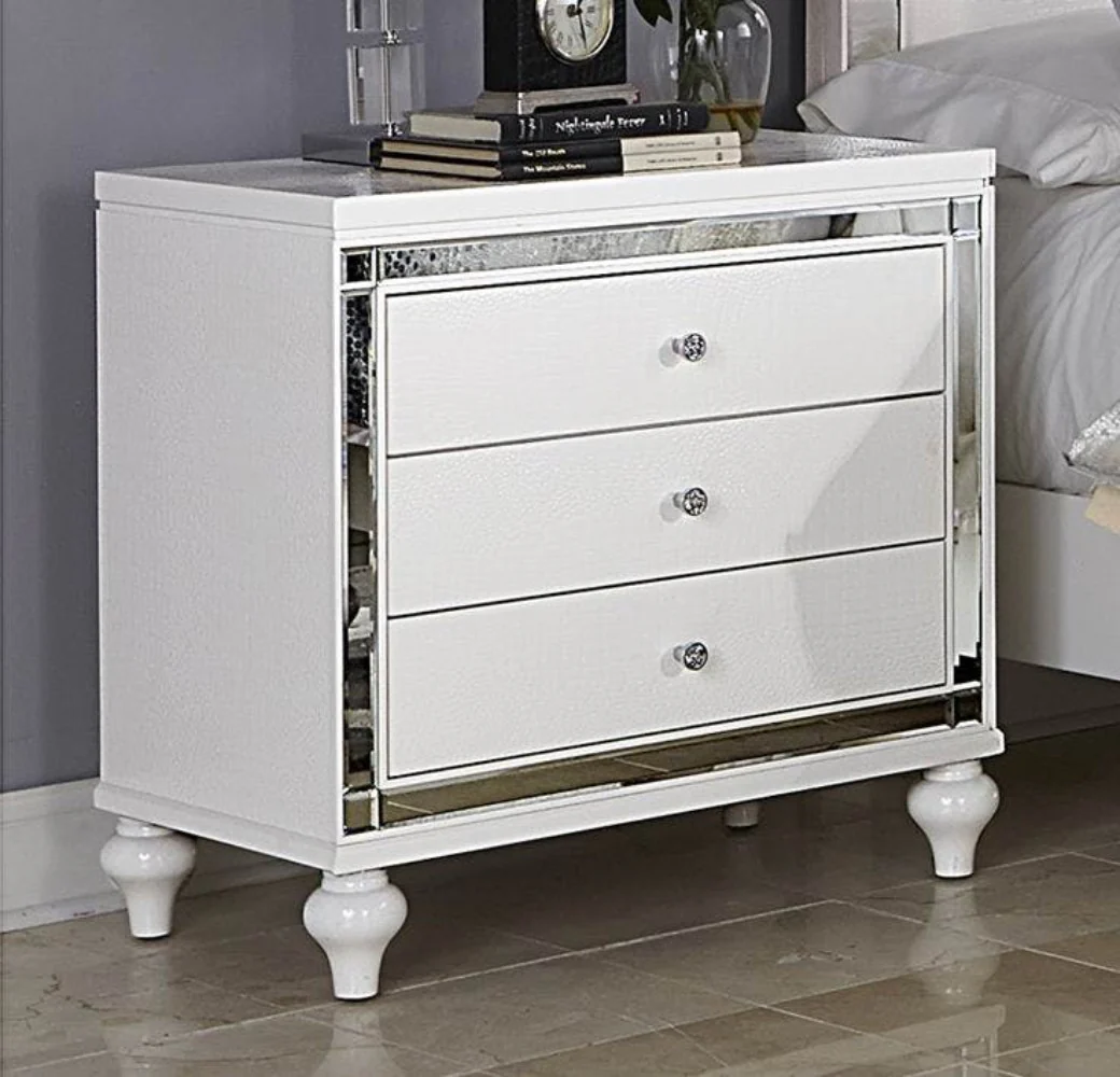 Wooden Night Stand With 3 Drawers In White By Benzara