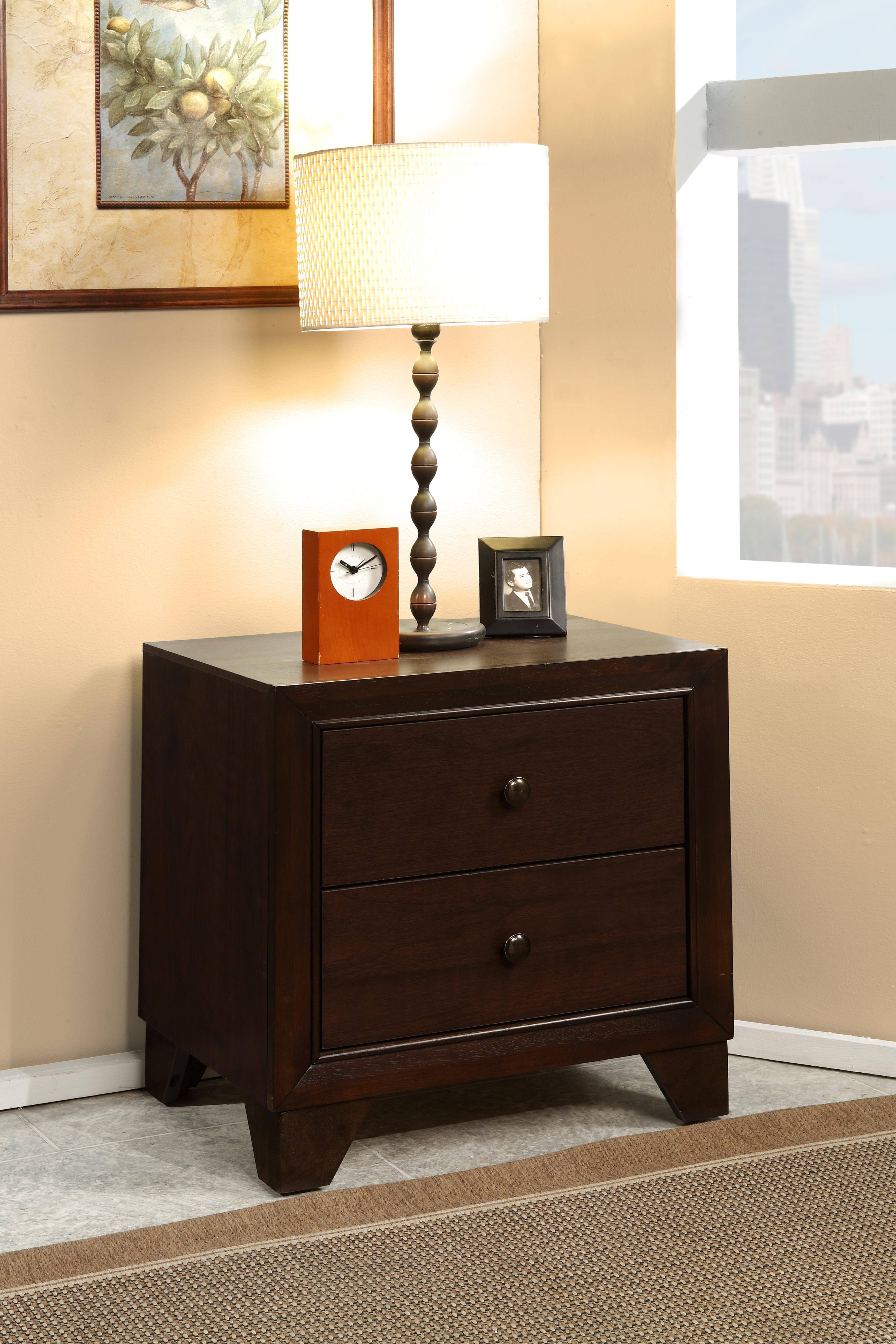 Wooden Night Stand With Two Drawer , Espresso Brown By Benzara