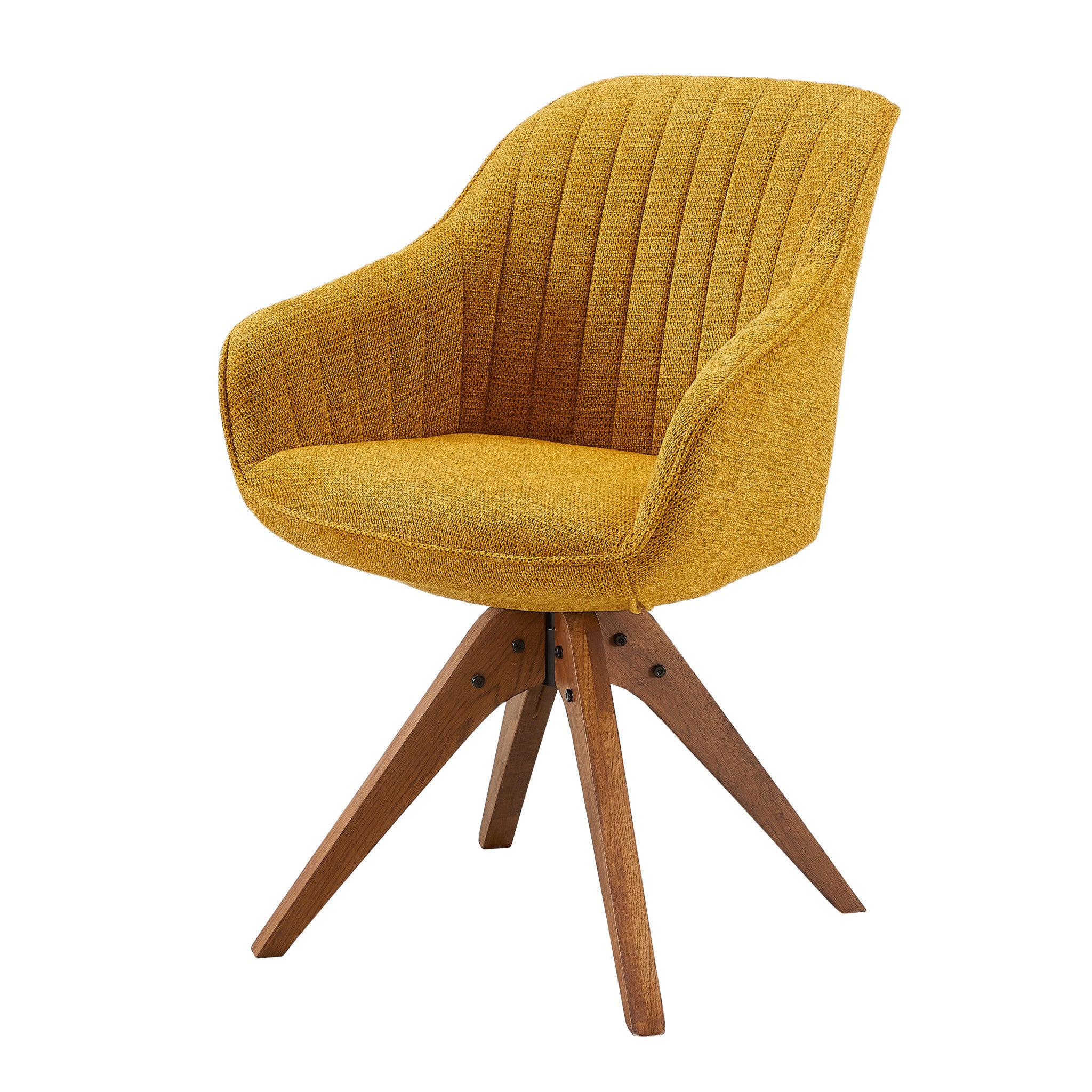 Yellow And Natural Fabric And Wood Swivel Arm Chair By Homeroots - Image 6