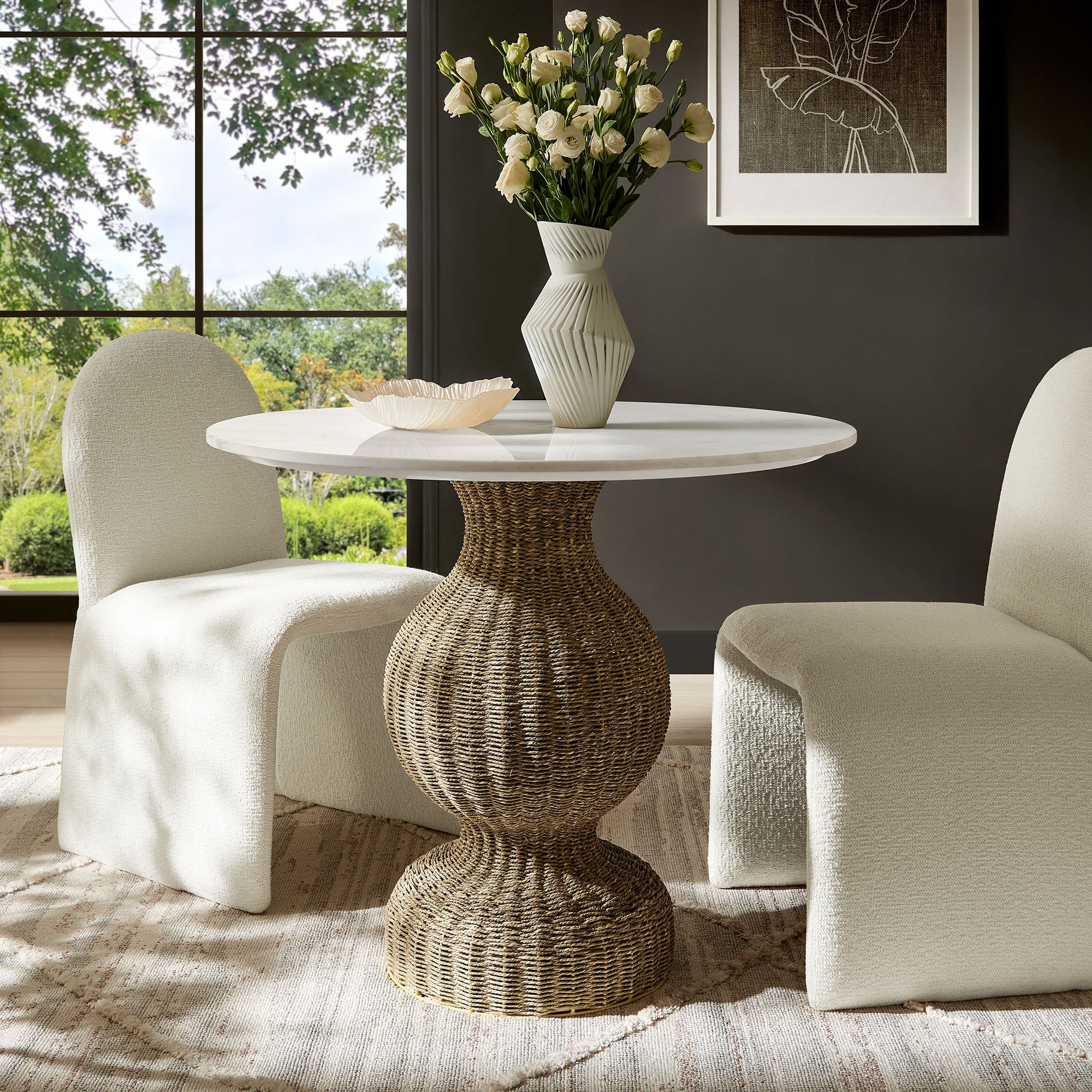 Zale 36" Marble and Seagrass Dining Table by Modway