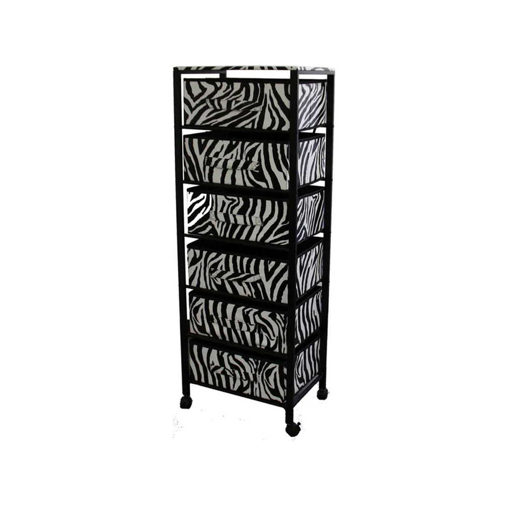 Zebra Black and White Rolling Six Drawer Tower Organizer By Homeroots