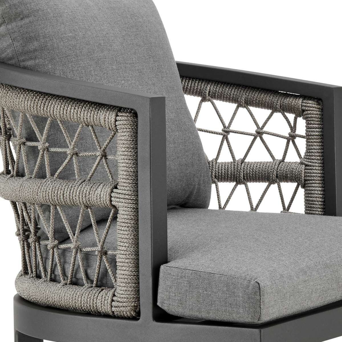 Zella Outdoor Patio Counter Stool in Aluminum with Light Gray Rope and Earl Gray Cushions By Armen Living - Image 5