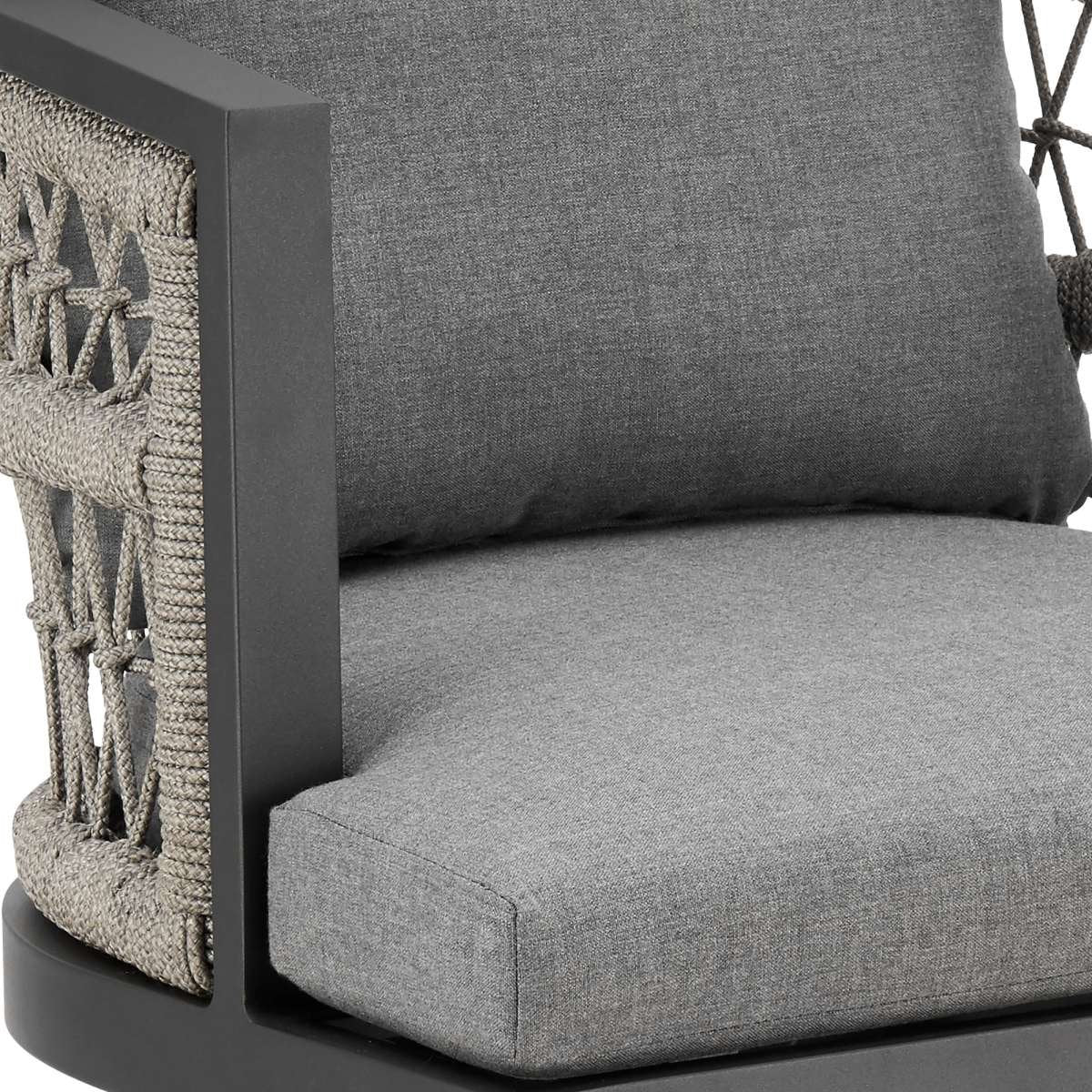 Zella Outdoor Patio Swivel Counter Stool in Aluminum with Light Gray Rope and Earl Gray Cushions By Armen Living - Image 5